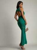 Fitted basic dress with a cutout on the back, green FG669 - Online store - Boutique